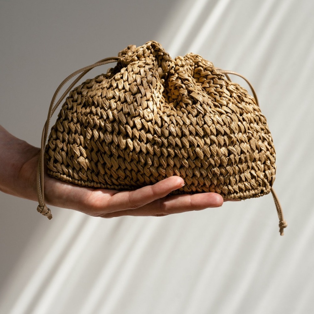 Plexida Woven Straw Drawstring Pouch Crossbody In… - image 1